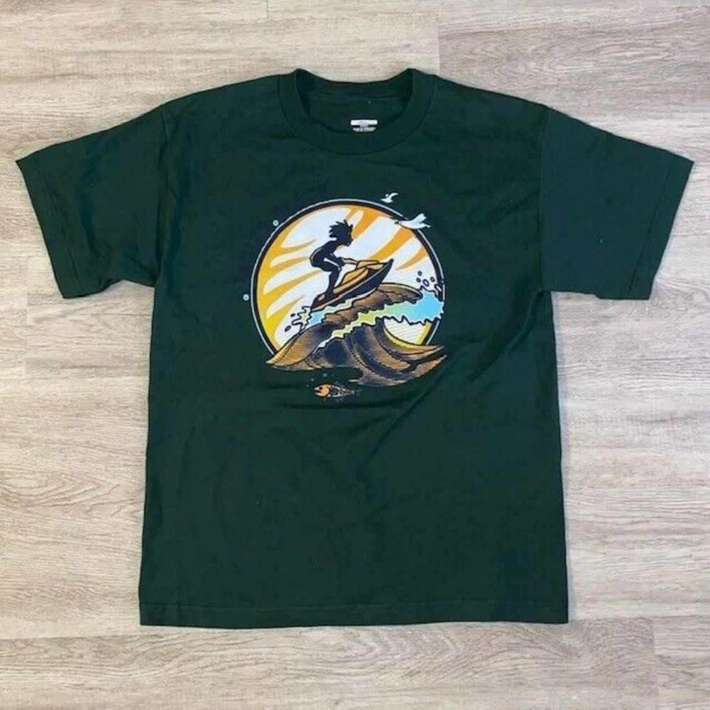 Florida Beach Men's Small Short Sleeve Souvenir T Shirt Surfing Fish Green